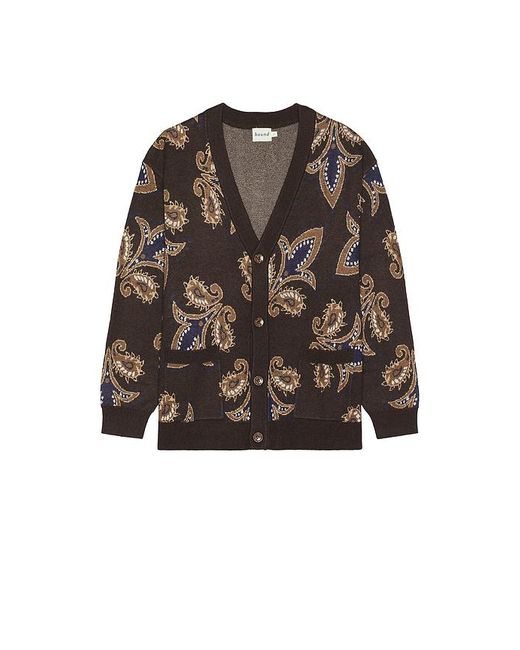 BOUND Brown Paisley Wool Grandad Cardigan for men