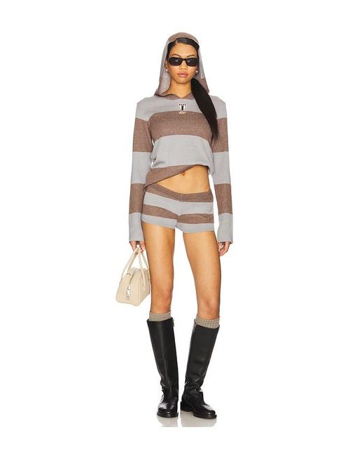 Jaded London Gray Stripe Knitted Rugby Top With Hood