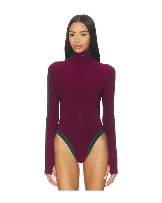 Norma Kamali Purple Side Stripe Turtleneck Bodysuit