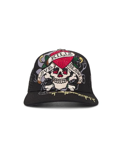 Ed Hardy Red Rhinestone Love Kills Slowly Hat for men