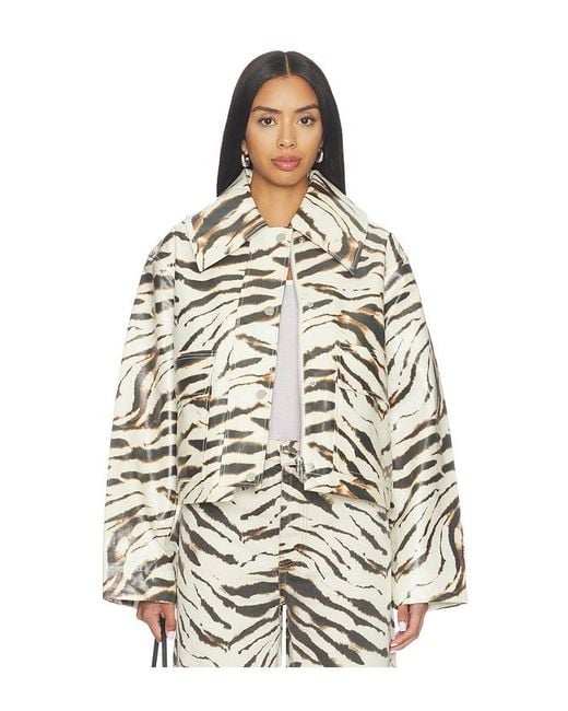 Ganni Multicolor Printed Laminated Cotton Canvas Barn Jacket