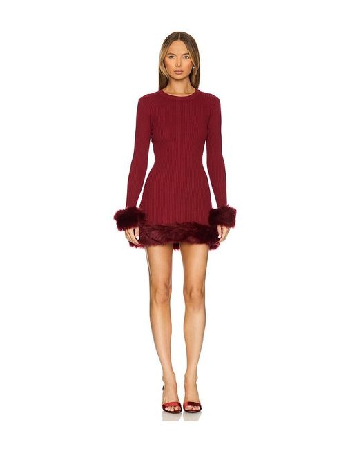 Show Me Your Mumu Red Fran Dress With Faux Fur Trim