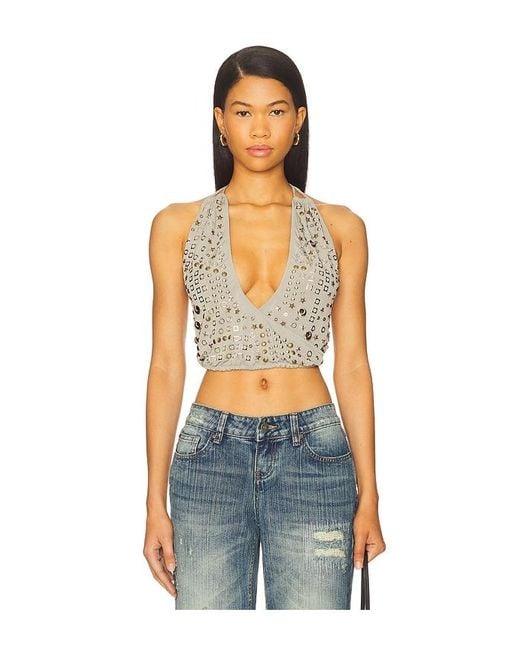 Jaded London Blue Crystal Studded Backless Top