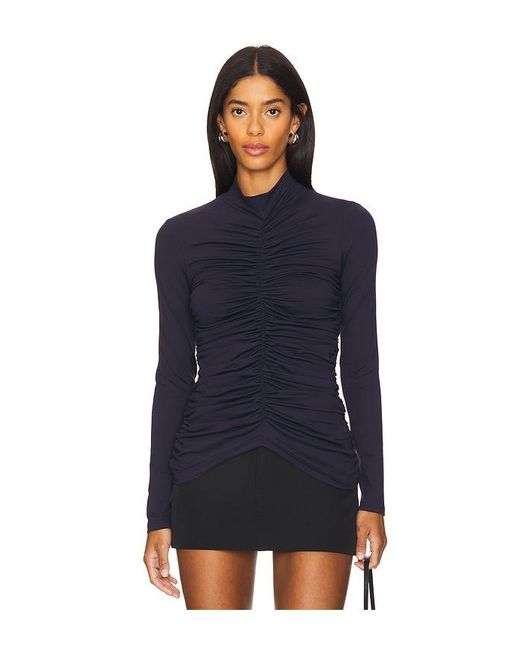 Susana Monaco Blue Mock Neck Gathered Front Top