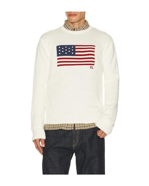 Polo Ralph Lauren Multicolor Long Sleeve Roving Cotton Usa Flag Crewneck Sweater for men