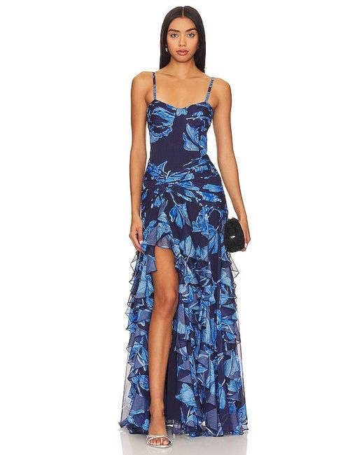 PATBO Blue Nightflower Bustier Maxi Dress