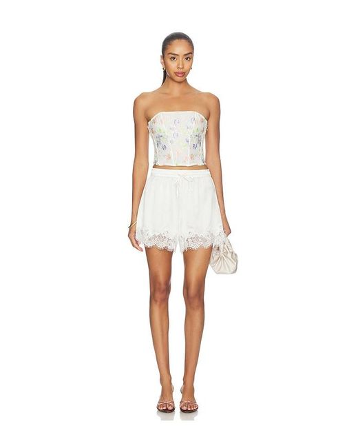Fleur du Mal White Elar Embroidery Corset Top