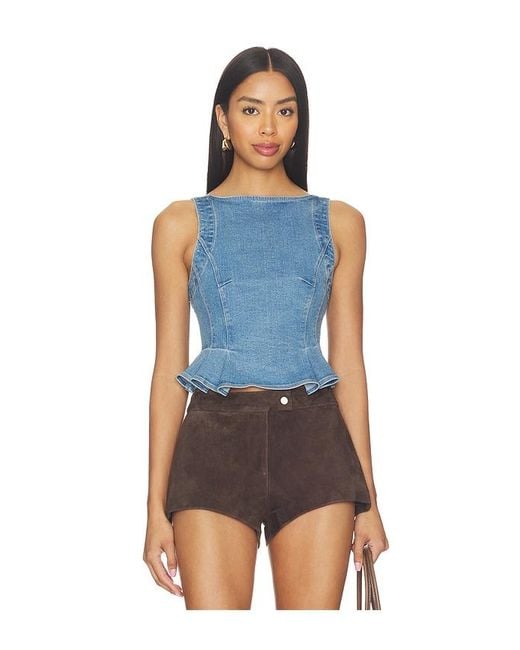 Free People Blue Sunfaded Denim Top
