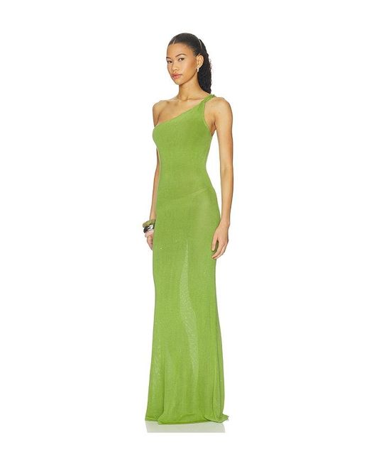 Runaway the Label Green Diana Asymmetric Neck Maxi Dress