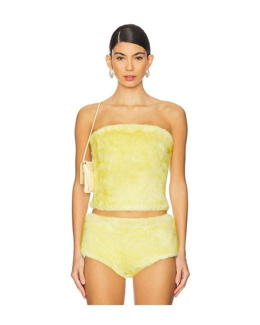 CULTNAKED Yellow Power Faux Fur Bandeau Top