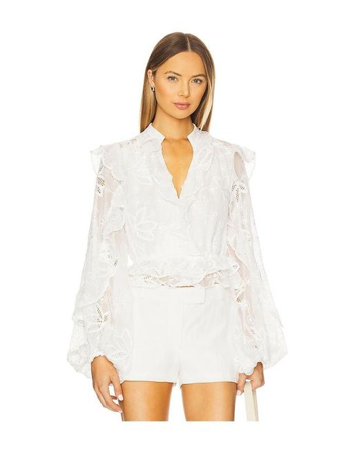 Bardot Frill Embroidered Blouse White