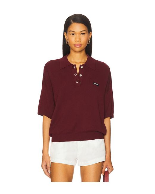 ROTATE BIRGER CHRISTENSEN Slinky Knit Polo Red