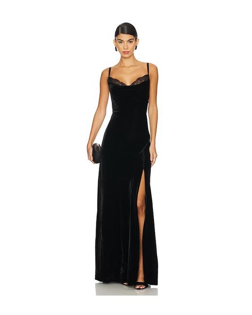 L'Agence Black Venice Cowl Neck Lace Gown