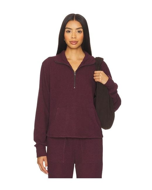 Bobi Purple Half Zip Funnel Neck Sweatshirt