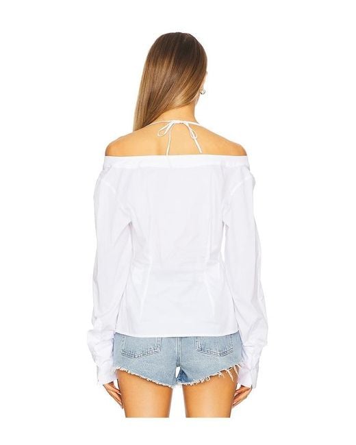 GOOD AMERICAN White Poplin Off Shoulder Top