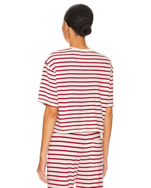 Monrow Stripe Jersey クロップポケットtシャツ Red