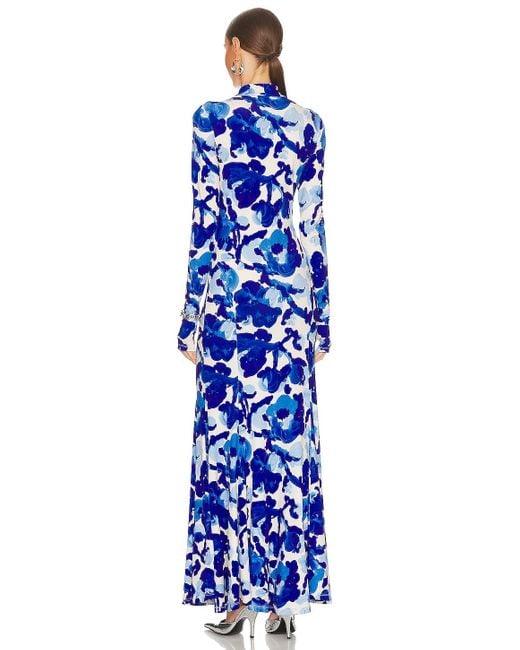 Essentiel Antwerp Dieval Long Printed Dress in Blue | Lyst
