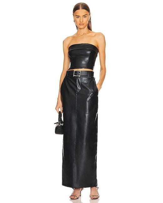 Helsa Black Faux Leather Midi Button-Flap Skirt