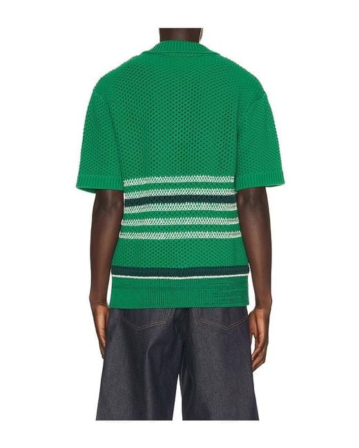 Lacoste Green Runway Lacy Striped Polo Collar Sweater for men