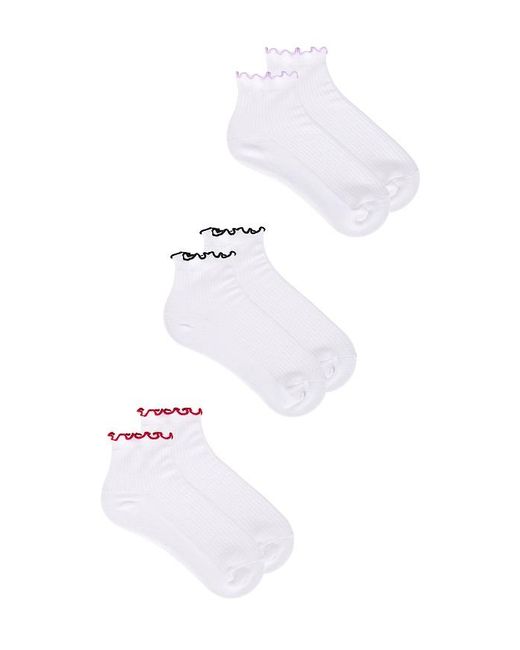 Stems White 3-Pack Ruffle Contrast Ankle Socks