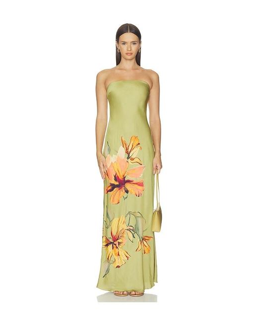 Rococo Sand Metallic Strapless Maxi Dress With Fringe Sash