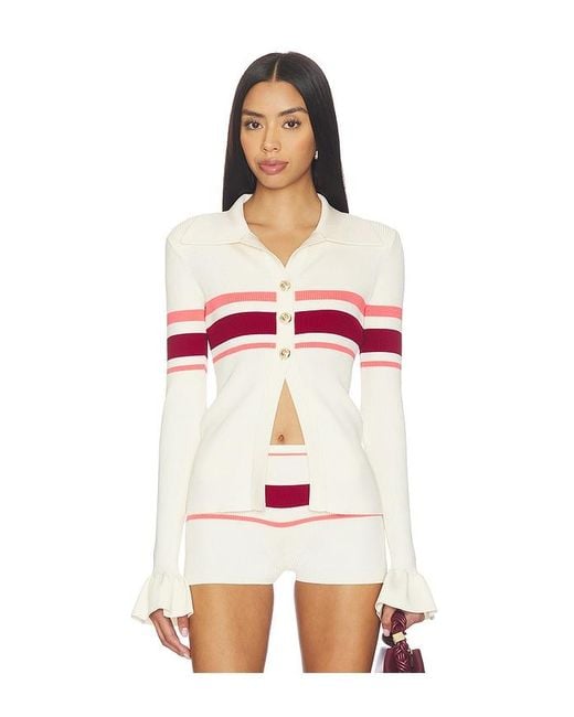 Self-Portrait Red Stripe Viscose Knit Button Top
