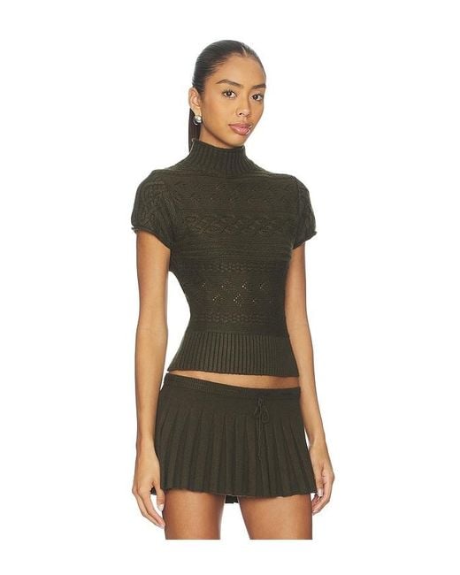 GUIZIO Black Cable Knit Turtleneck Top