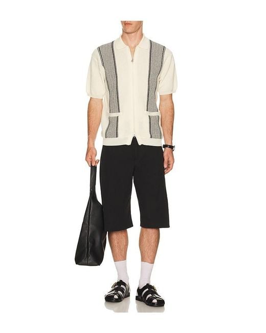 Beams Plus White Zip Knit Polo Stripe for men