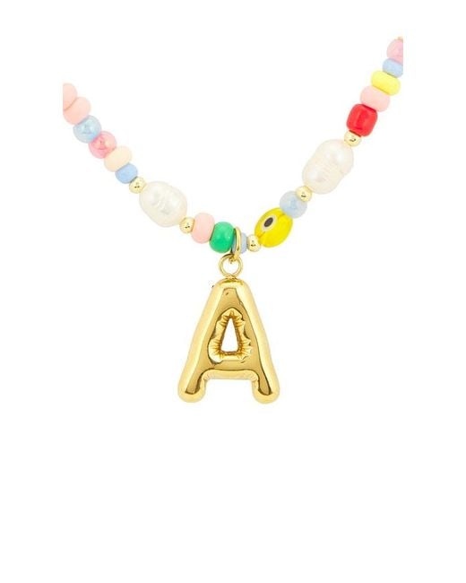 petit moments Multicolor Beaded Pearl Bubble Initial Necklace