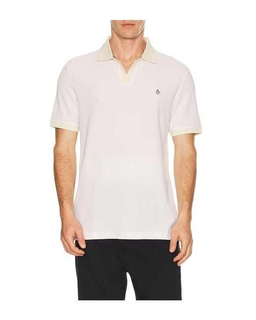 Original Penguin White Jacquard Honeycomb Polo for men