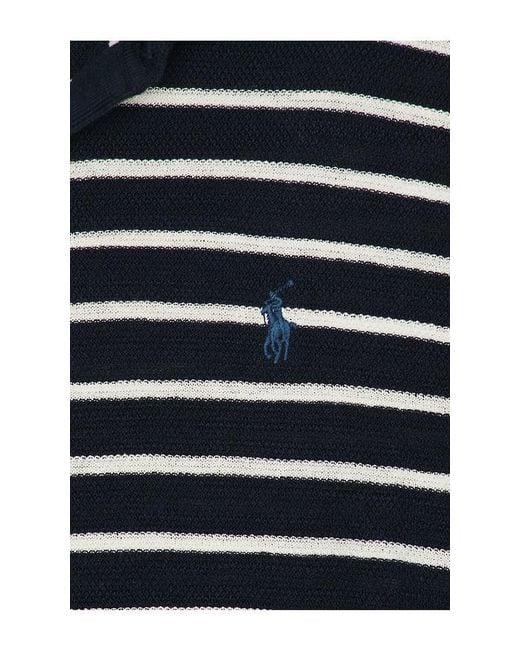 Polo Ralph Lauren Blue Cotton Blend Textured 3 Button Placket Short Sleeve Polo Sweater for men