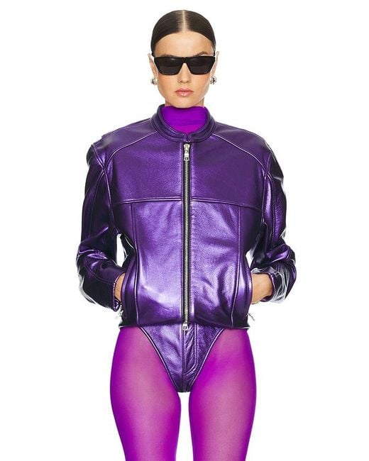 LAQUAN SMITH Purple Leather Bomber Jacket