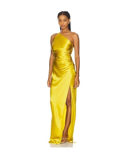 The Sei Yellow Asymmetrical Gathered Wrap Gown