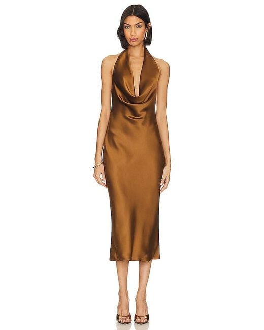 Norma Kamali Brown Halter Drape Midi Dress