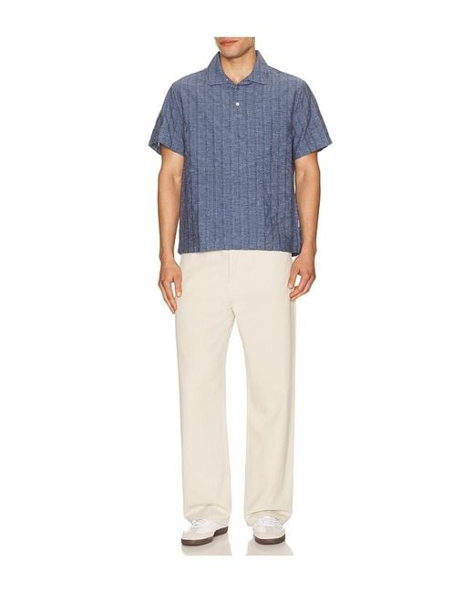 Onia Blue Cotton Linen Pop Over Shirt for men