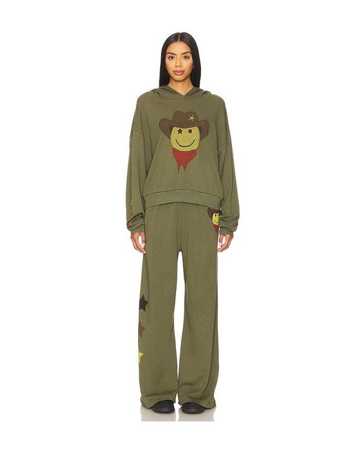 Lauren Moshi Green Cowboy Happyface Wide Leg Pant