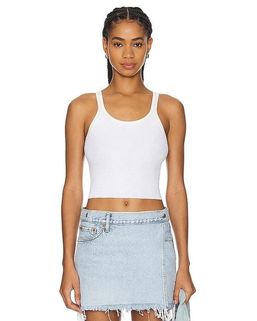 Re/done White Cropped Ribbed Tank