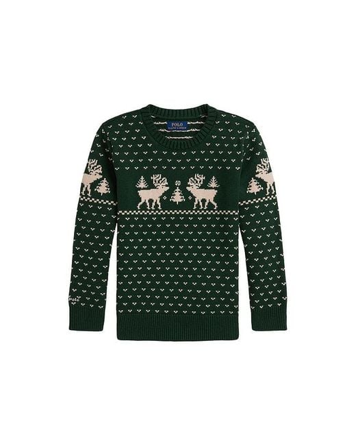 Polo Ralph Lauren Green Long Sleeve Intarsia Reindeer Sweater Coverall