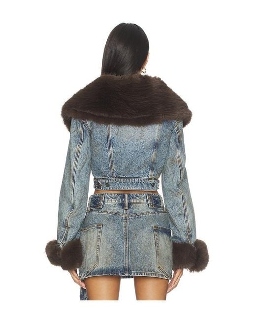 AFRM Black The Low Neck Denim Jacket With Faux Fur