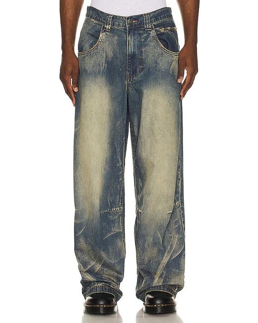 Jaded London Blue Wing Print Studded Lowrise Colossus Jeans for men