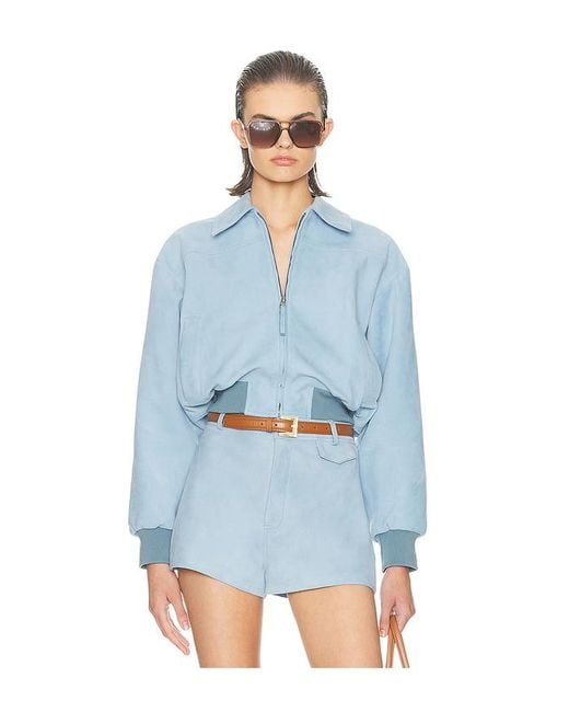 Helsa The Suede Zip Bomber Blue