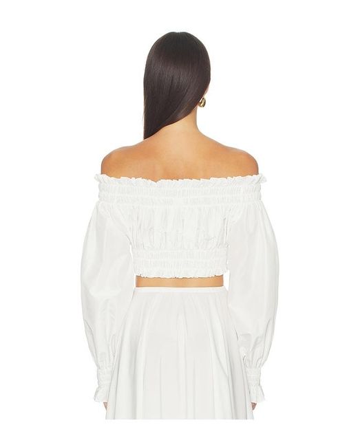 Norma Kamali White Long Sleeve Peasant Cropped Top