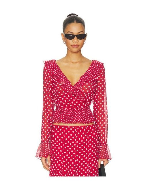 GUIZIO Red Mallorca Ruffle Wrap Top