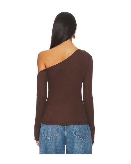 Michael Lauren Brown Magdaleno Long Sleeve Fitted Asymmetrical Cold Shoulder Top