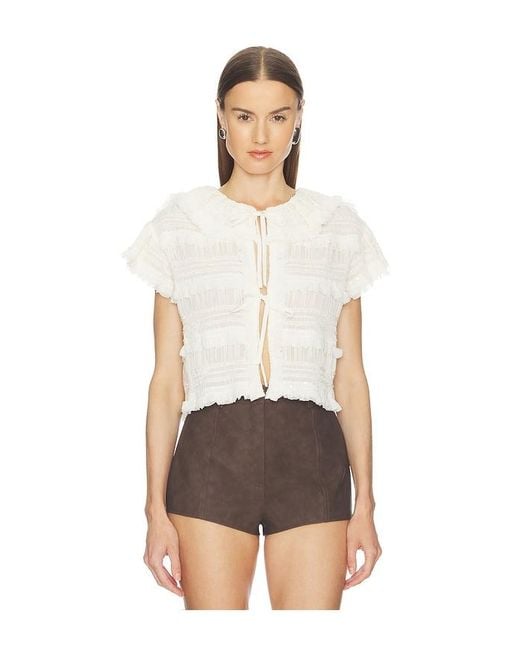 AKNVAS White Audra Ruffled Tie Blouse