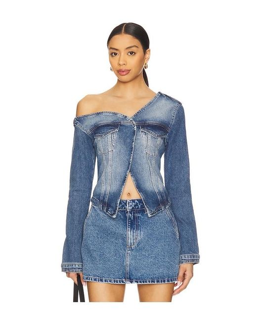 GOOD AMERICAN Blue Asymmetric Denim Shirt