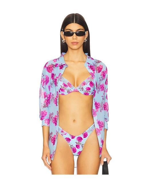 For Love & Lemons Blue Floral Stems Button Down Top