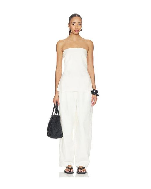 St. Agni White Strapless Rouleau Tie Top