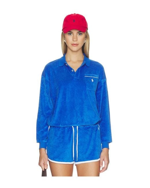 Polo Ralph Lauren Blue Cotton Terry Long Sleeve Polo