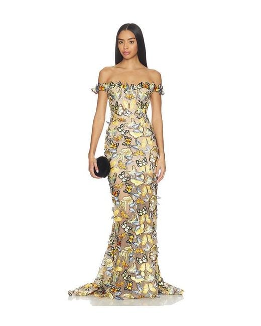Bronx and Banco Metallic Bella Butterfly Jasmine Off The Shoulder Gown